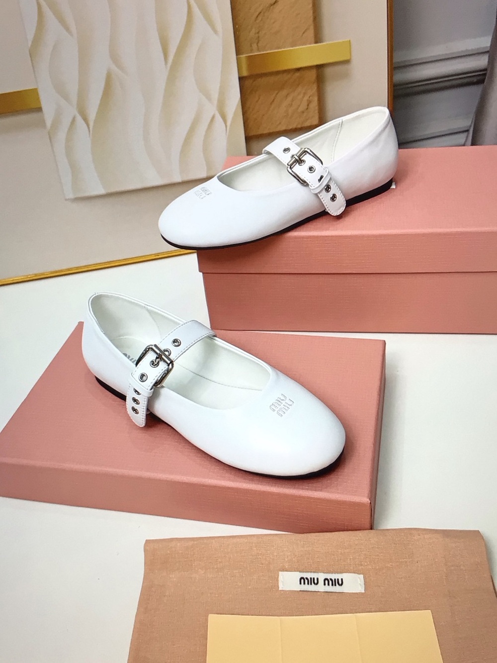 Miu Miu White Leather Mary Jane Shoes with Silver Buckles - Picture 3 of 9